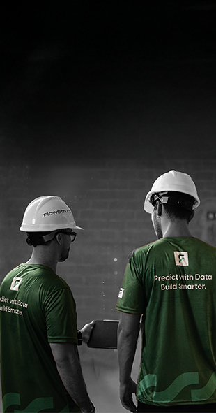 FlowStructAI construction workers with Predict with Data Build Smarter shirts